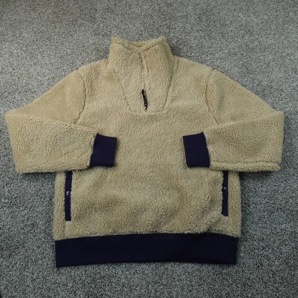 J Crew Jacket Mens L Beige Tan Nordic Sherpa Fleece 1/4 Zip Pullover Bomber Coat